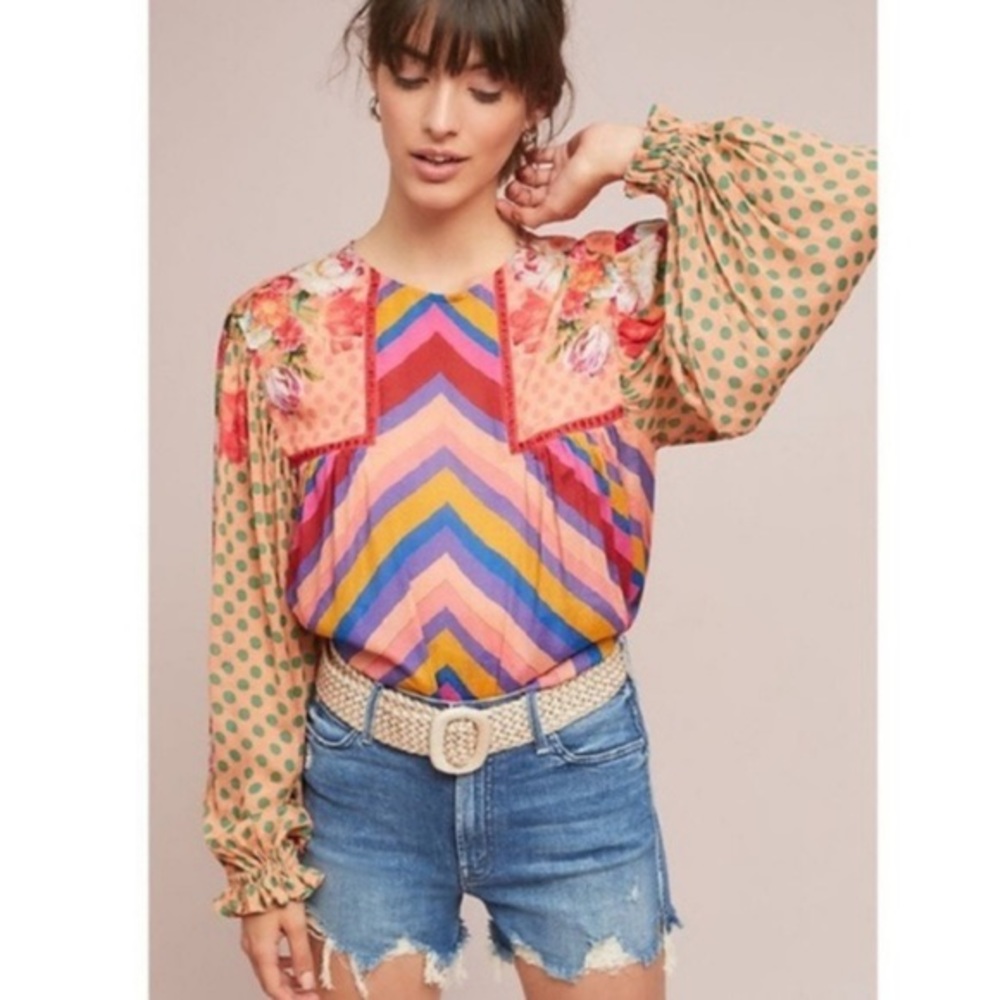 Anthropologie multicolor eclectic chevron top